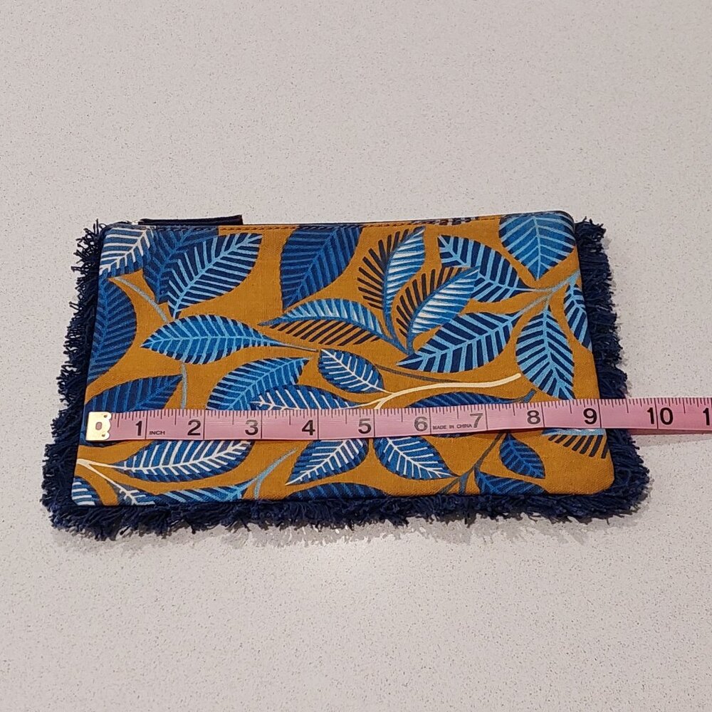Inouitoosh Paris, France Blue Leaves Fringe Zip Pouch Case - Picture 3 of 11